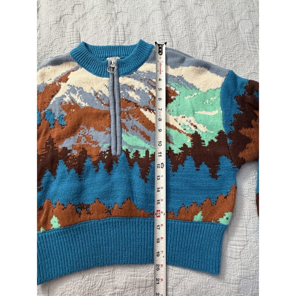 BDG Urban Outfitters Mountain Landscape Knit Sweater S Half Zip Cropped Montana - Picture 10 of 11